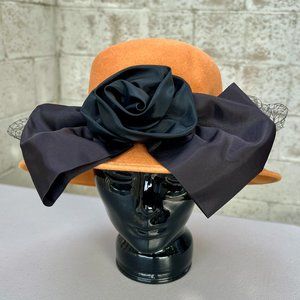 Vintage 60s Michael Howard Oversized Rosette Bow Veiled Brim Felt Wool Hat